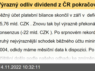 Výrazný odliv dividend z ČR pokračoval i v září  