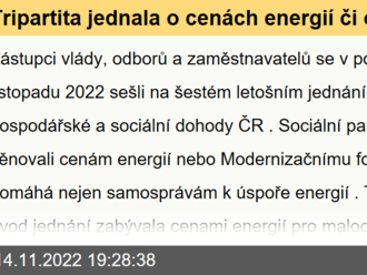 Tripartita jednala o cenách energií či o možnosti zavedení kurzarbeitu