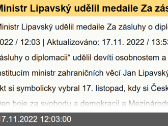 Ministr Lipavský udělil medaile Za zásluhy o diplomacii