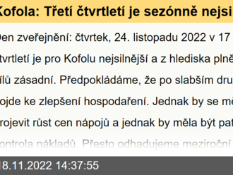 Kofola: Třetí čtvrtletí je sezónně nejsilnější, zásadní bude výhled - Odhady výsledků