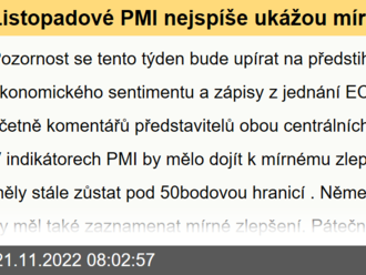 Listopadové PMI nejspíše ukážou mírně optimističtější výhled  