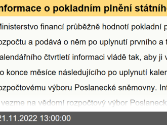 Informace o pokladním plnění státního rozpočtu České republiky za 1. až 3. čtvrtletí 2022