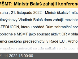 MŠMT: Ministr Balaš zahájil konferenci CZEDUCON