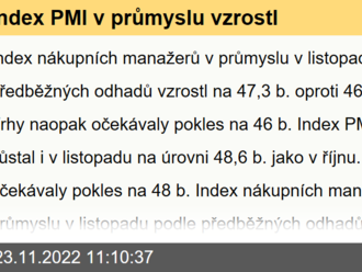 Index PMI v průmyslu vzrostl