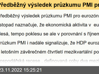 Předběžný výsledek průzkumu PMI pro eurozónu za letošní listopad naznačuje, že tempo poklesu se v porovnání s říjnem zmírnilo