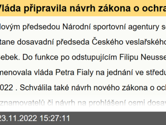 Vláda připravila návrh zákona o ochraně oznamovatelů, jmenovala také nového předsedu Národní sportovní agentury