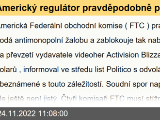 Americký regulátor pravděpodobně podá žalobu, aby zablokoval akvizici Activisionu Microsoftem