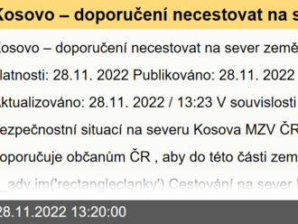 Kosovo – doporučení necestovat na sever země