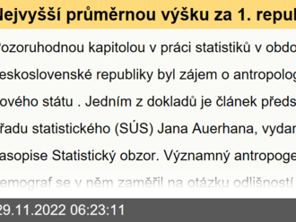 Nejvyšší průměrnou výšku za 1. republiky měli branci z oblastí s českou většinou