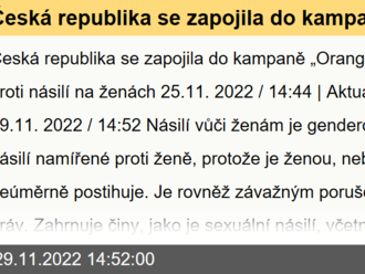 Česká republika se zapojila do kampaně „Orange the World“ proti násilí na ženách