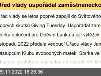 Úřad vlády uspořádal zaměstnaneckou sbírku oblečení pro Oděvní banku u příležitosti Giving Tuesday