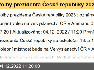 Volby prezidenta České republiky 2023: oznámení doby a místa konání voleb na velvyslanectví ČR v Ammánu