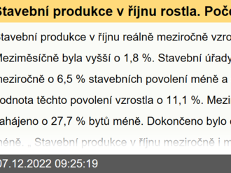 Stavební produkce v říjnu rostla. Počet zahájených bytů ale meziročně klesl o 27,7 procent