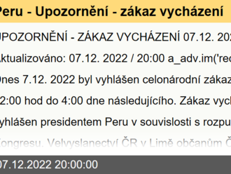 Peru - Upozornění - zákaz vycházení