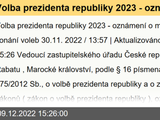 Volba prezidenta republiky 2023 - oznámení o místě a době konání voleb v Rabatu, Marocké království