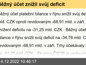 Běžný účet znížil svůj deficit