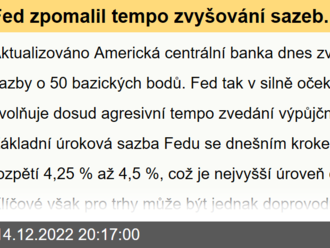 Fed zpomalil tempo zvyšování sazeb. Příští rok je však vidí na 5,1 procenta