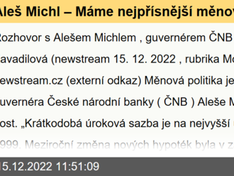 Aleš Michl – Máme nejpřísnější měnovou politiku za 20 let, peníze se stahují z ekonomiky