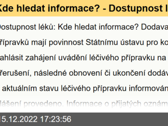 Kde hledat informace? - Dostupnost léků