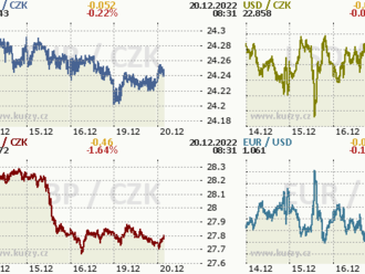 Koruna v blízkosti 24,20 EUR/CZK