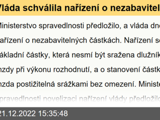 Vláda schválila nařízení o nezabavitelných částkách