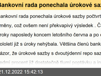 Bankovní rada ponechala úrokové sazby počtvrté v řadě beze změny