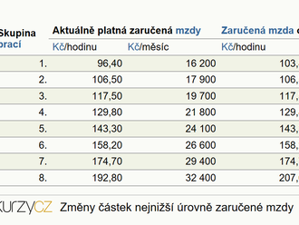 Minimální mzda se od příštího roku zvýší o 1 100 korun, porostou i některé stupně zaručené mzdy