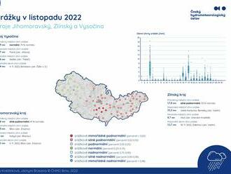 Množství srážek v listopadu 2022 – Jihomoravský kraj, Zlínský kraj a Kraj Vysočina