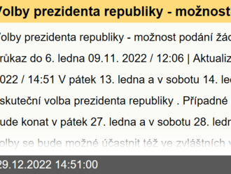 Volby prezidenta republiky - možnost podání žádosti o voličský průkaz do 6. ledna