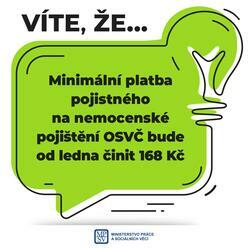 Minimální platba pojistného na nemocenské pojištění OSVČ bude od ledna 2023 činit 168 Kč