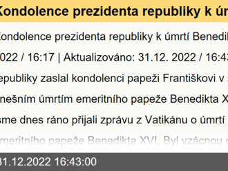 Kondolence prezidenta republiky k úmrtí Benedikta XVI.