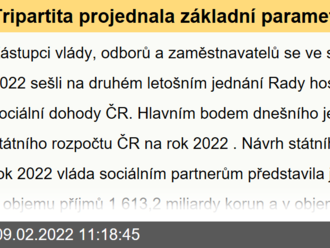 Tripartita projednala základní parametry nového státního rozpočtu