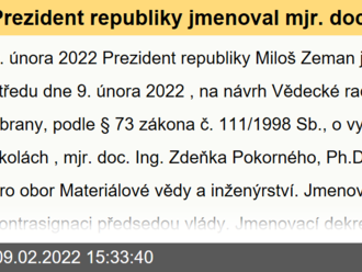 Prezident republiky jmenoval mjr. doc. Ing. Zdeňka Pokorného, Ph.D. profesorem pro obor Materiálové vědy a inženýrství