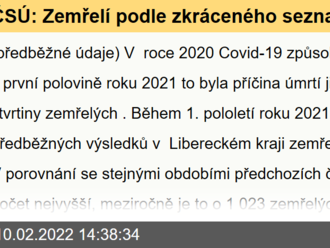 ČSÚ: Zemřelí podle zkráceného seznamu příčin úmrtí v 1. pololetí...