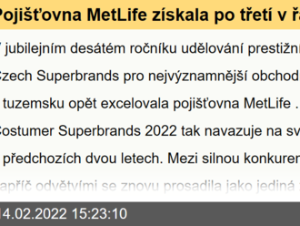 Pojišťovna MetLife získala po třetí v řadě ocenění Czech Superbrands