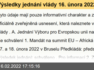 Výsledky jednání vlády 16. února 2022