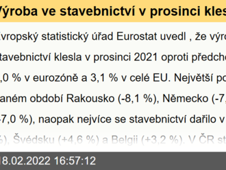 Výroba ve stavebnictví v prosinci klesla v eurozóně i celé EU