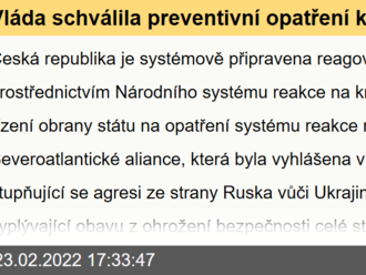 Vláda schválila preventivní opatření k řízení obrany státu i novou koncepci boje s kriminalitou v kyberprostoru