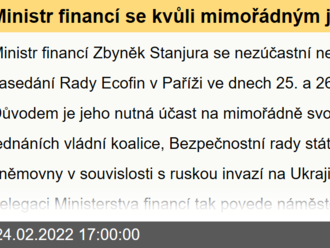 Ministr financí se kvůli mimořádným jednáním nezúčastní neformální Rady Ecofin