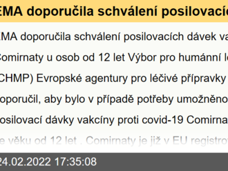 EMA doporučila schválení posilovacích dávek vakcíny Comirnaty u osob od 12 let