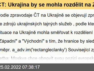 ČT: Ukrajina by se mohla rozdělit na Západní a Východní - hranicí by byl Dněpr