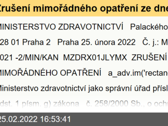 Zrušení mimořádného opatření ze dne 15. 7. 2021 k oznámení o konání hromadné akce nad 1 000 osob, s účinností od 1. 3. 2022