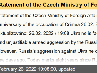 Statement of the Czech Ministry of Foreign Affairs on the 8th anniversary of the occupation of Crimea