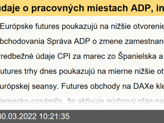 údaje o pracovných miestach ADP, inflácia z Nemecka a Španielska - Ekonomický kalendár