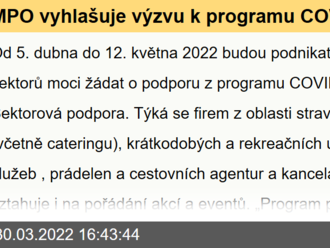 MPO vyhlašuje výzvu k programu COVID 2022 – Sektorová podpora