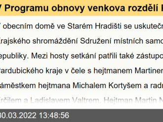 V Programu obnovy venkova rozdělí Pardubický kraj letos téměř 50 milionů korun