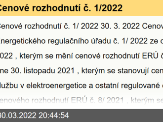 Cenové rozhodnutí č. 1/2022