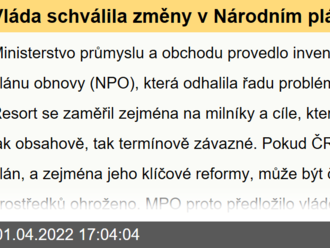 Vláda schválila změny v Národním plánu obnovy. Upravit se má řízení i financování