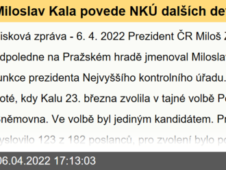 Miloslav Kala povede NKÚ dalších devět let. Dnes ho do funkce jmenoval prezident ČR Miloš Zeman