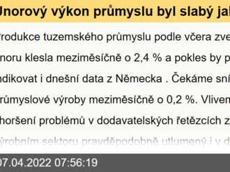 Únorový výkon průmyslu byl slabý jak v ČR, tak i Německu  